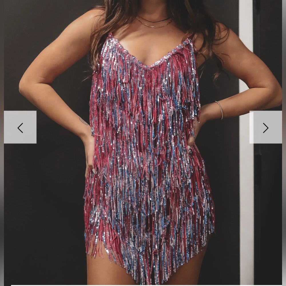 Amazing Lace Brand Sequin Fringe Dress in Magenta Size Large